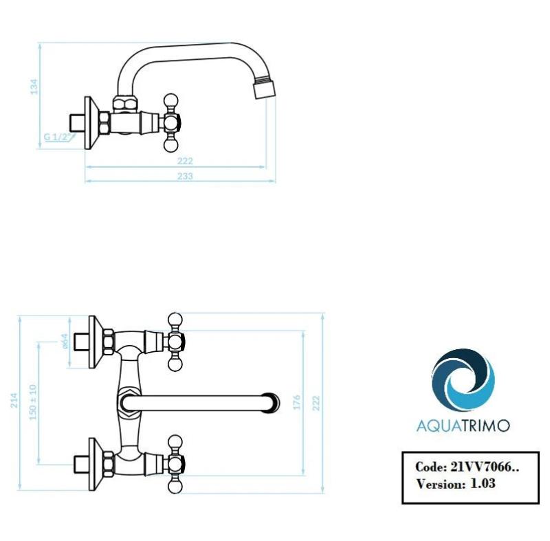 AquaTrimo Vivaldi Robinet mural de cuisine classique dessus bec bronze 21VV7066BN