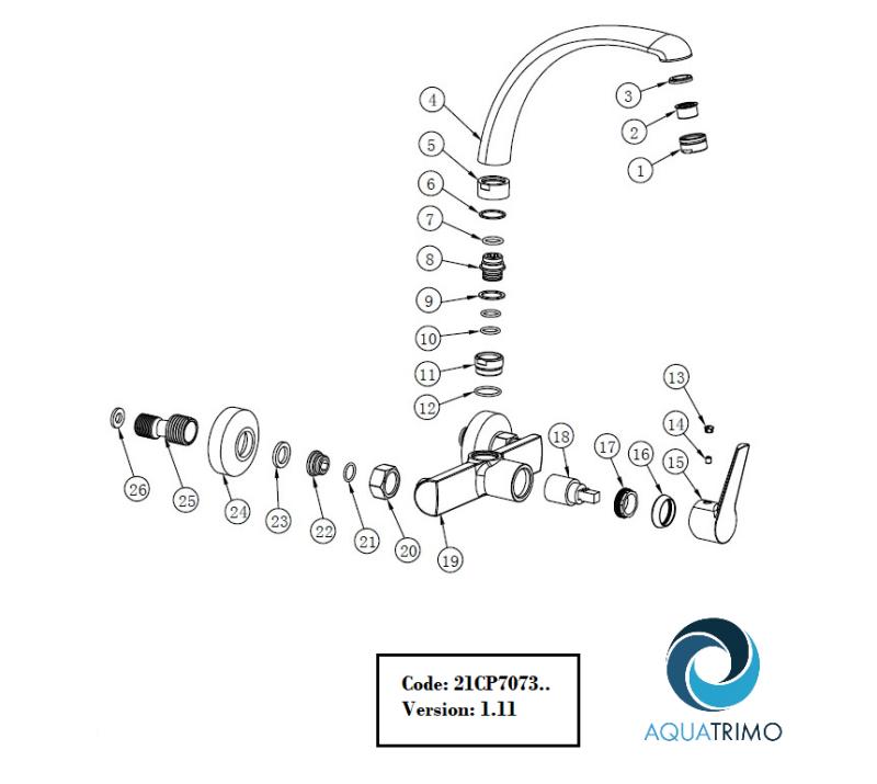 AquaTrimo Chopin robinet mural de cuisine avec bec supérieur chrome 21CP7073CM
