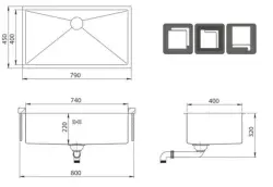 Ausmann Oder grand évier en acier inoxydable 74x40cm montage sous plan ou à montage en surface extra profond 22cm 1208957114