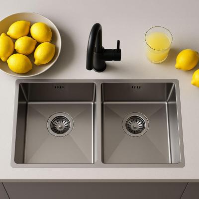 Ausmann Oder double évier en inox 76x45cm avec 2 bacs 34x40 à montage sous plan, à fleur de plan ou en surface extra profond 22cm 1208957116