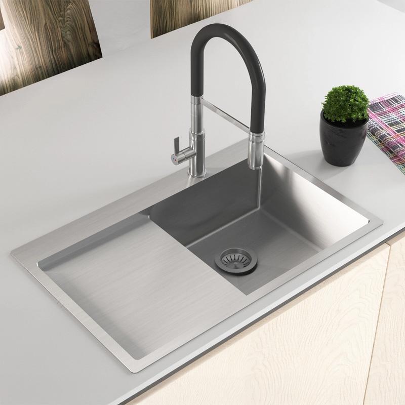Ausmann Oder Bleu évier en inox 78x50cm à montage à fleur de plan de travail ou en surface avec égouttoir 1208957121