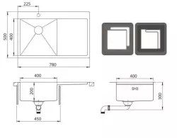 Ausmann Oder Bleu évier en acier inoxydable 78x50cm à montage à fleur de plan de travail ou en surface avec égouttoir 1208957122