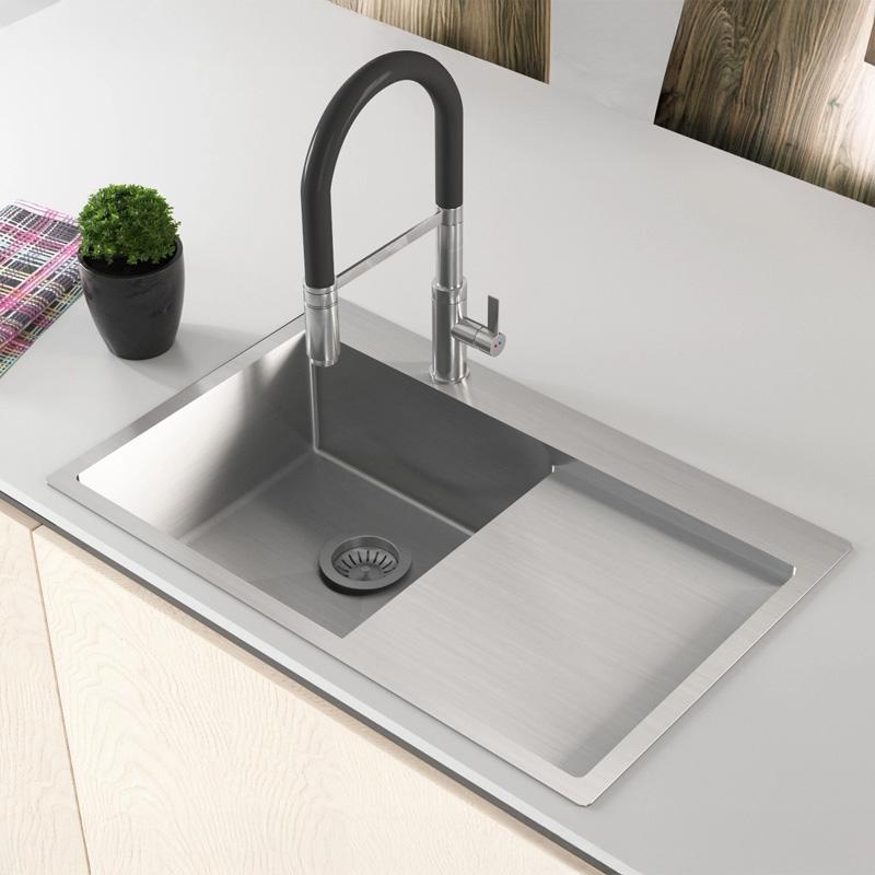 Ausmann Oder Bleu évier en inox 78x50cm à montage à fleur de plan de travail ou en surface avec égouttoir 1208957122