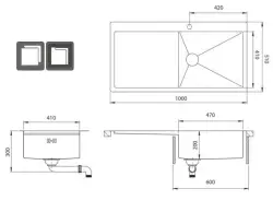 Ausmann Oder Bleu grand évier en acier inoxydable 100x51cm à montage à fleur de plan de travail ou en surface avec égouttoir 1208957123