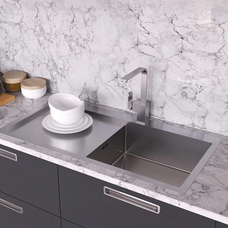 Ausmann Oder Bleu grand évier en inox 100x51cm à montage à fleur de plan de travail ou en surface avec égouttoir 1208957123