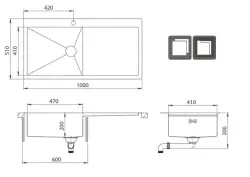 Ausmann Oder Bleu grand évier en acier inoxydable 100x51cm à montage à fleur de plan de travail ou en surface avec égouttoir 1208957124