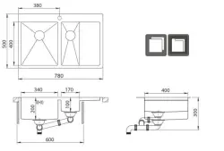 Ausmann Oder Blue 1.5 évier en acier inoxydable 78x50cm à montage à fleur de plan de travail ou en surface avec égouttoir 1208957126