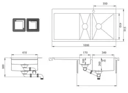 Ausmann Oder Blue 1.5 évier en acier inoxydable 100x51cm à fleur de plan et en surface avec égouttoir 1208957127