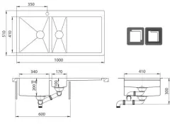 Ausmann Oder Blue 1.5 évier en acier inoxydable 100x51cm à montage à fleur de plan et en surface avec égouttoir 1208957128