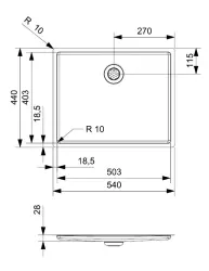 Reginox New York évier à encastrer en acier inoxydable 50x40cm pour montage dans un plan de travail en céramique, pierre naturelle ou surface solide R36037