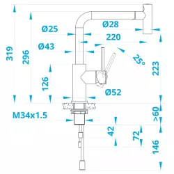 Caressi Basic Line mitigeur de cuisine en acier inoxydable avec bec extractible CA122I U ECO 1208957247