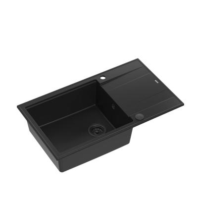 Quadri Luton granit noir grand évier en surface avec égouttoir réversible 86x50cm avec bouchon en inox 1208957326