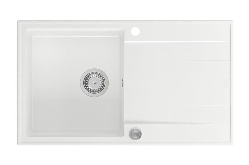 Quadri Luton évier de surface en granit blanc avec égouttoir réversible 86x50cm avec bouchon en inox 1208957328