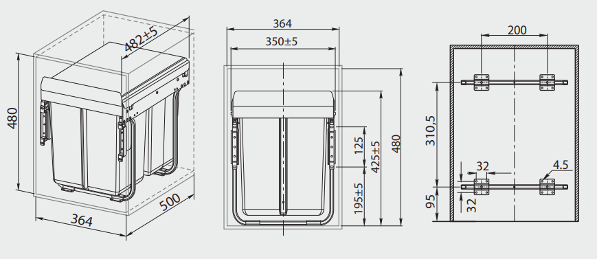 Garbi Sorter S-40-2 système de déchets encastrable avec 2 bacs à déchets 2 x 20 1208957364