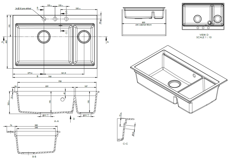 GraniteMy Limited large 1.5 granite montage sous plan ou en surface noir accessoire inclus 76x48 cm 1208957389