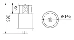 Indux Push bloc multiprise rétractable noir dans le plan de travail avec 4 prises et mise à la terre type E, 2 x USB, 2 x RJ45 et recharge sans fil 1208957421