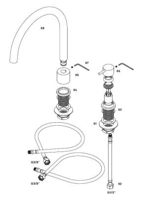 Waterevolution Flow Mélangeur de cuisine 2 trous laiton T151LE