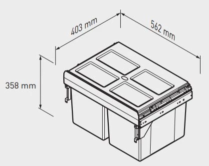 Système de déchets encastré Garbi Carrier C-60-2 avec ses propres rails et 2 poubelles 2 x 27 litres 1208957468