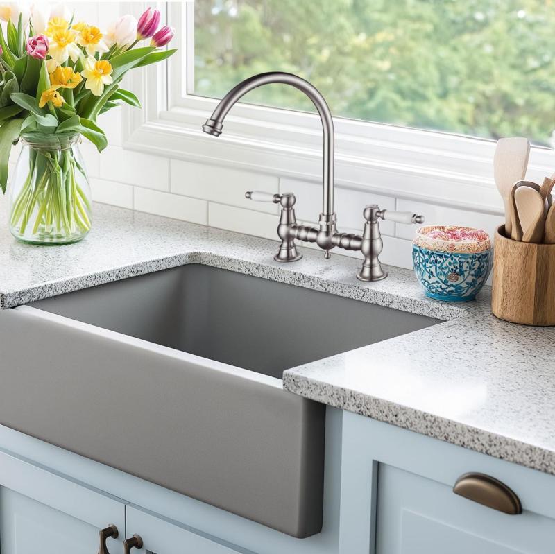 AquaTrimo Country Robinet 2 trous classique Nostalgic Bridge avec bec rond chromé 21CT7655CM