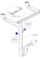 Ausmann double Siphon d'évier peu encombrant pour la cuisine avec purgeur d'air et 2 raccords pour lave-vaisselle 1208957662