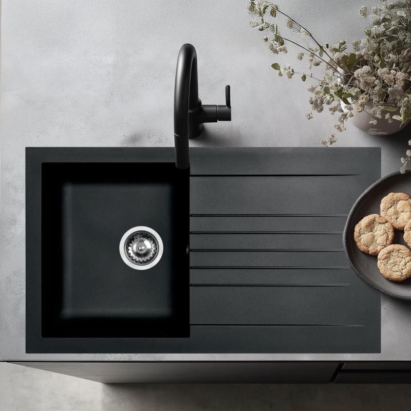 Ausmann Fibre évier noir réversible avec égouttoir en surface 86x50 cm 1208957665