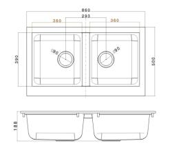 Ausmann Fibre double évier en plastique noir pour montage en surface 86x50cm 1208957669