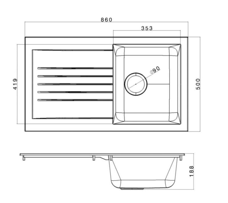 Ausmann Fibre évier blanc réversible avec égouttoir montage en surface 86x50 cm 1208957673