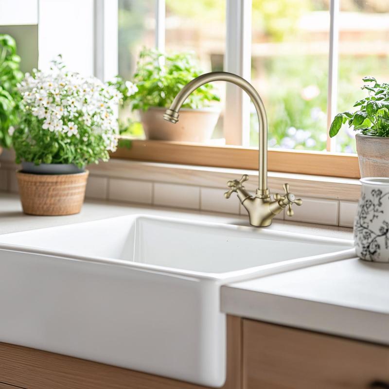 AquaTrimo Windsor robinet de cuisine classique avec bec rond en bronze 21WS7652BN