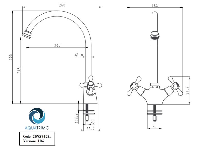 AquaTrimo Windsor robinet de cuisine classique avec bec rond en bronze 21WS7652BN