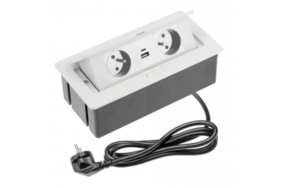 Indux Flip Medium bloc blanc multiprise pour plan de travail ou meuble mural avec mise à la terre type E, 2 prises de courant et 2 chargeurs USB 1208957849