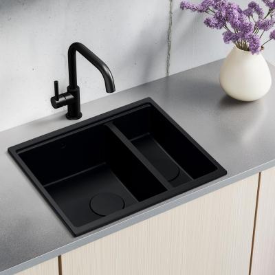 Quadri Newport II granit évier noir 1,5 en surface et sous plan 555x460 1208957861