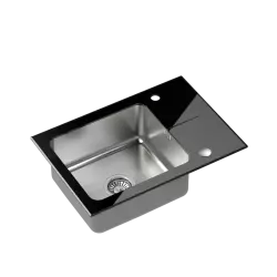 Quadri Glazz évier en inox montage en surface avec égouttoir en verre noir 64x44 réversible 1208957864