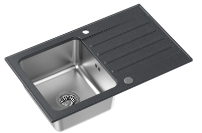 Évier Quadri Fusion en inox avec égouttoir en granit noir 78x48 réversible 1208957875