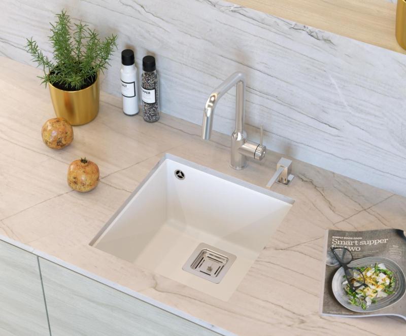 Quadri Quadrangle granit blanc évier sous plan 42x42 1208957886