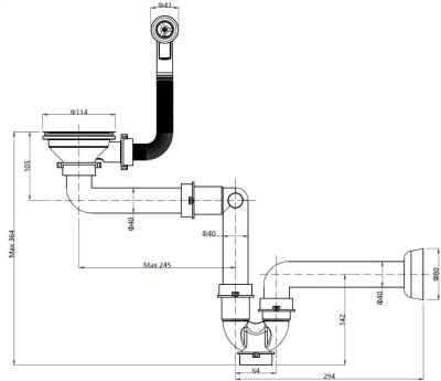 Quadri gris Kit de vidage pour évier avec trop-plein 1 bac 1208957900