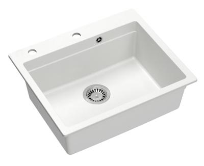 Quadri Durham évier en granit blanc 595x500 avec distributeur de savon, planche à découper, tapis roulant, bac d'insertion et tapis roulant 1208957903