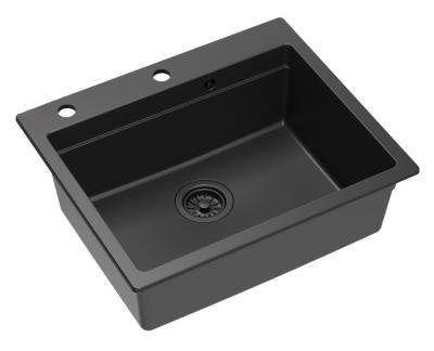 Quadri Durham évier en granit noir à poser 595x500 avec distributeur de savon, planche à découper, bac d'insertion et tapis roulant 1208957904