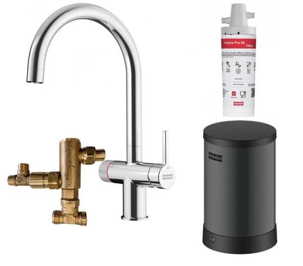 Franke Maris water hub chaudière 4L 3-en-1 avec robinet d'eau bouillante mécanique Twist en chrome avec ensemble mélangeur waterhub 1208957940