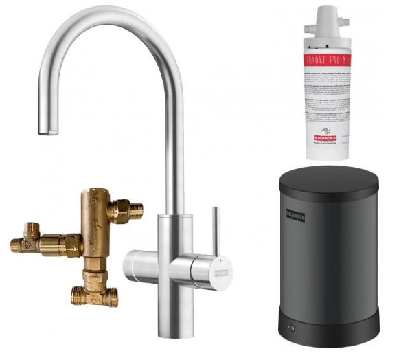 Franke Maris hub d'eau avec chaudière 4L 3-1 et robinet électronique d'eau bouillante Touch en acier inoxydable avec ensemble de mélangeur waterhub 1208957943