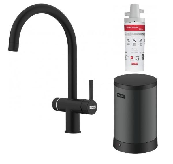 Franke Maris water hub chaudière 4L 3-en-1 avec robinet d'eau bouillante électronique tactile noir mat 160.0702.518