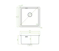 Aquadesign R25 évier en acier inoxydable pour montage en surface, sous plan et à fleur de plan 40x40cm 1208958206