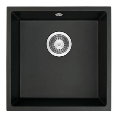 GraniteMy Évier universel en granit noir 40x40 cm noir, montage en surface, sous-plan et affleurant avec bouchon en inox 1208958318