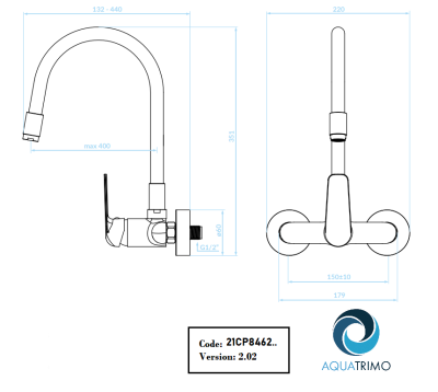 Robinet mural Aquatrimo Chopin avec bec flexible haut en noir mat 21CP8462SW