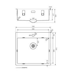 Lorreine série SP évier inox 55x51 cm avec bord pour trou de robinet 50SPTH