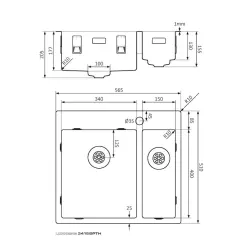 Lorreine série SP évier en acier inoxydable 56x51 cm avec bord pour trou de robinet 3415SPTH