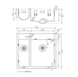 Lorreine série SP évier en acier inoxydable 56x51 cm avec bord pour trou pour robinet 1534SPTH