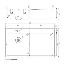 Lorreine série SP évier en acier inoxydable 86x51 cm avec bord pour trou de robinet 40SPDB-R