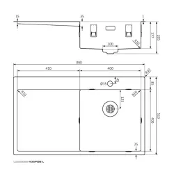 Lorreine série SP évier en acier inoxydable 86x51 cm avec bord pour trou de robinet 40SPDB-L