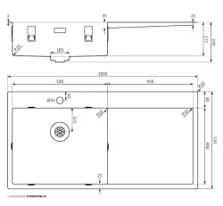 Lorreine série SP évier en acier inoxydable 100x51 cm avec bord pour trou de robinet de banc 50SPDB-R