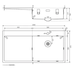 Lorreine série SP évier en acier inoxydable 100x51 cm avec un bord pour trou de robinet 50SPDB-L